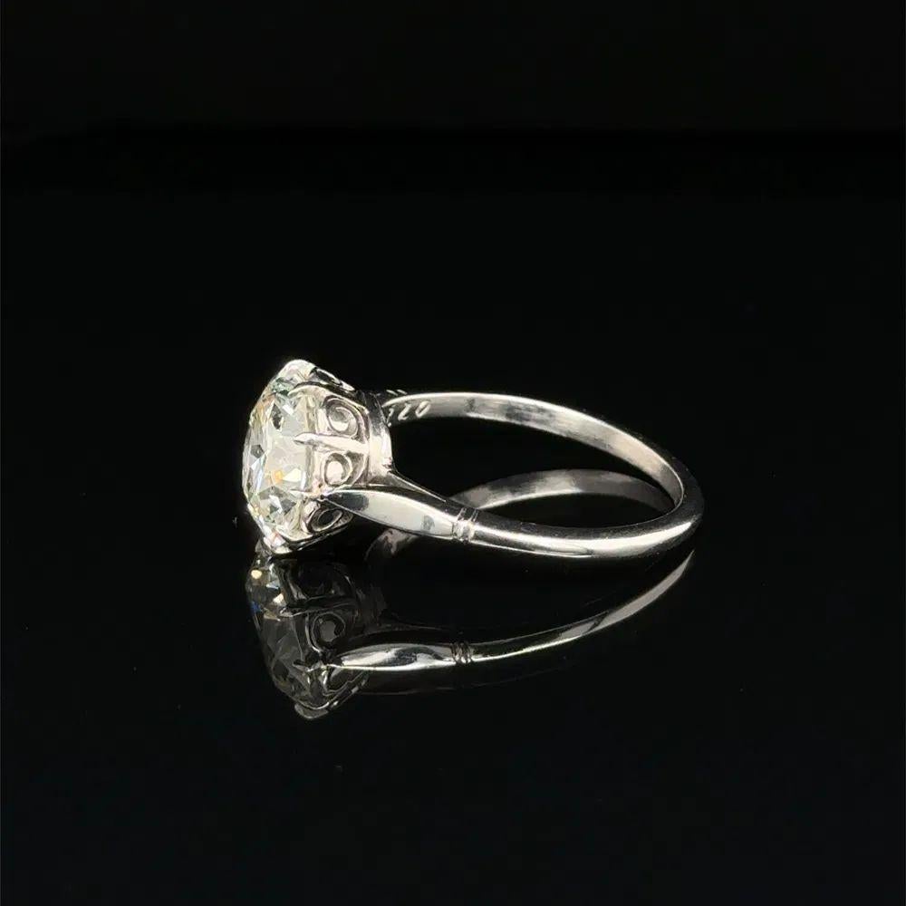 Women's 3.20 Carat Solitaire Diamond Platinum Vintage Statement Cocktail Ring For Sale