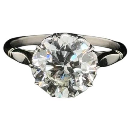 3.20 Carat Solitaire Diamond Platinum Vintage Statement Cocktail Ring
