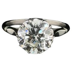3.20 Carat Solitaire Diamond Platinum Vintage Statement Cocktail Ring
