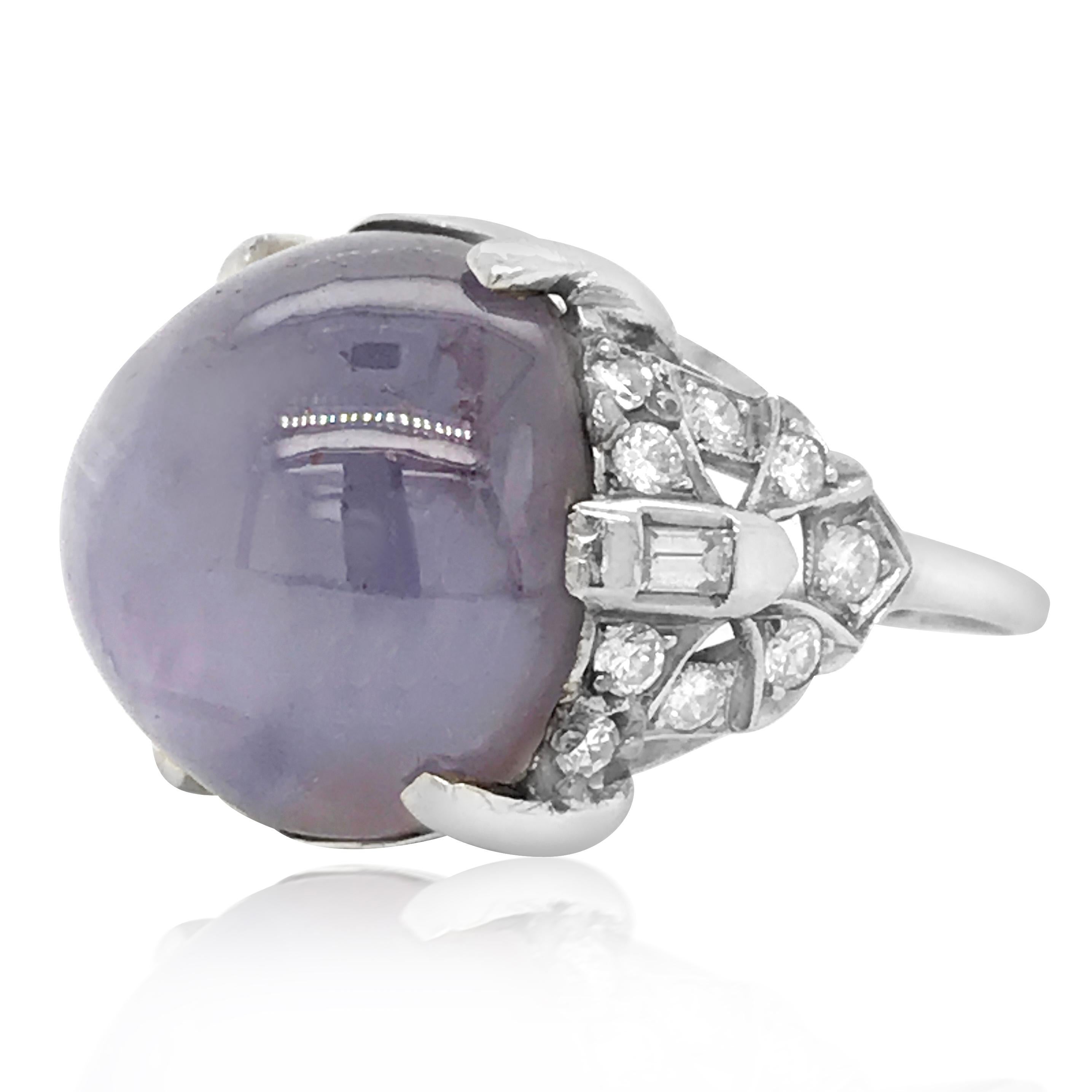 Round Cut 32.0 Carat Star Sapphire, Platinum and Diamond Ring, with GIA certificate For Sale