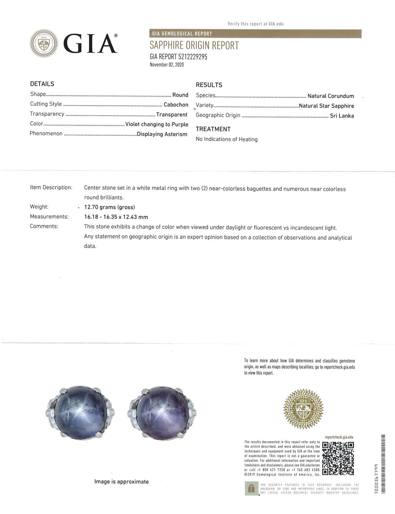 32.0 Carat Star Sapphire, Platinum and Diamond Ring, with GIA certificate In Excellent Condition For Sale In New York, NY