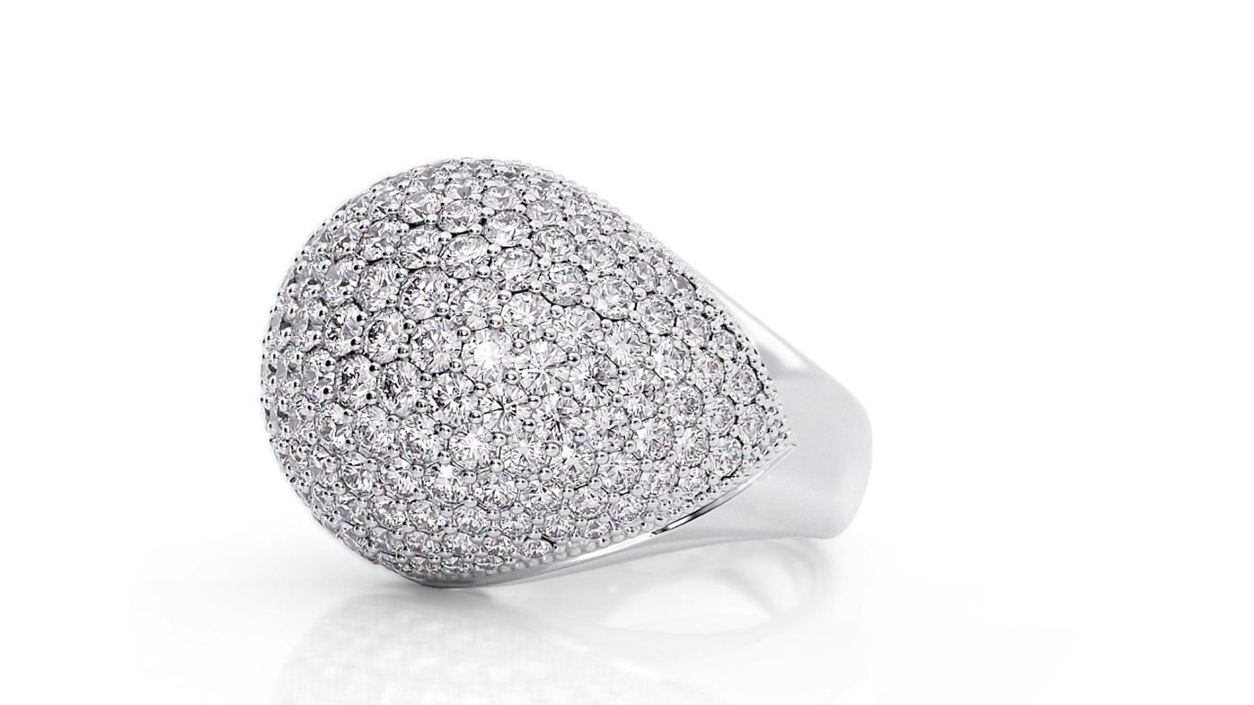 3,20 Karat weißer Diamant Dome Pave 18 Karat weißer Ring (Art nouveau) im Angebot