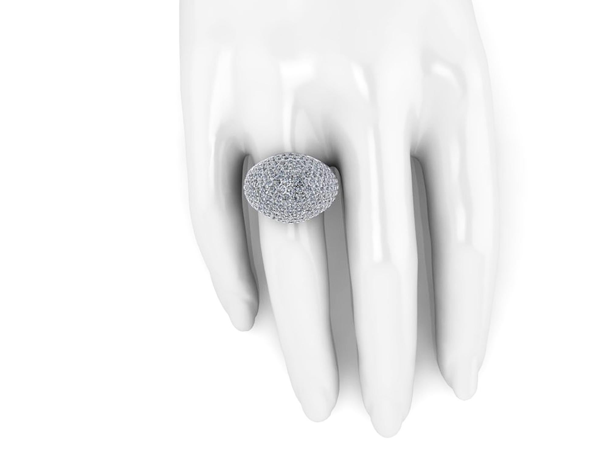 3.20 Carat white Diamond Dome Pave 18 Karat White Ring For Sale 2