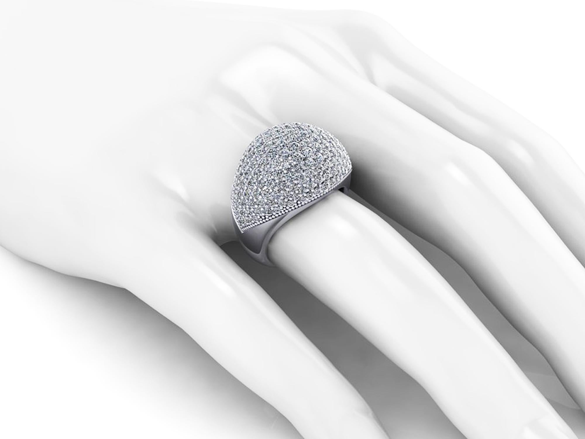 3.20 Carat white Diamond Dome Pave 18 Karat White Ring For Sale 4