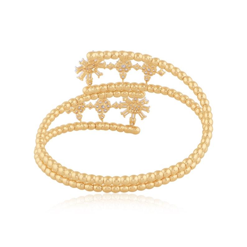Contemporary 3.20 Carats Diamond 14 Karat Gold Beaded Wrap Bracelet Cuff For Sale