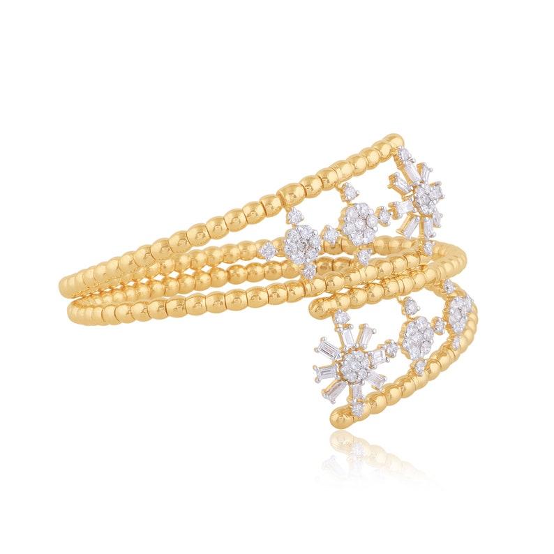 Mixed Cut 3.20 Carats Diamond 14 Karat Gold Beaded Wrap Bracelet Cuff For Sale