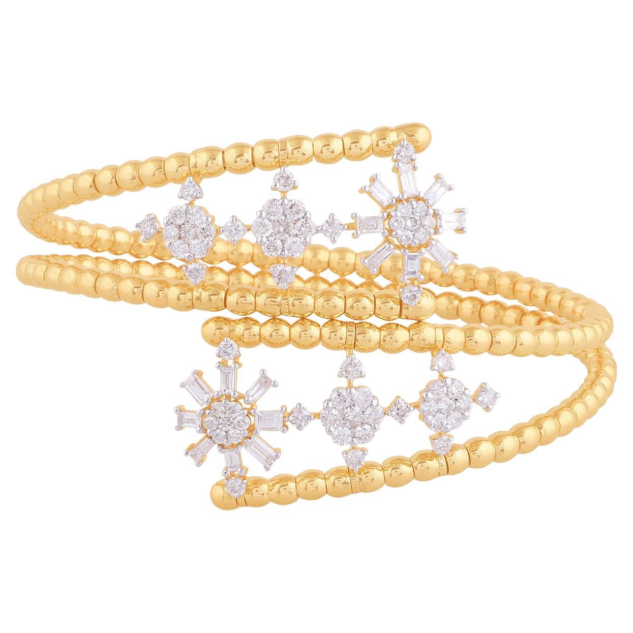 3.20 Carats Diamond 14 Karat Gold Beaded Wrap Bracelet Cuff