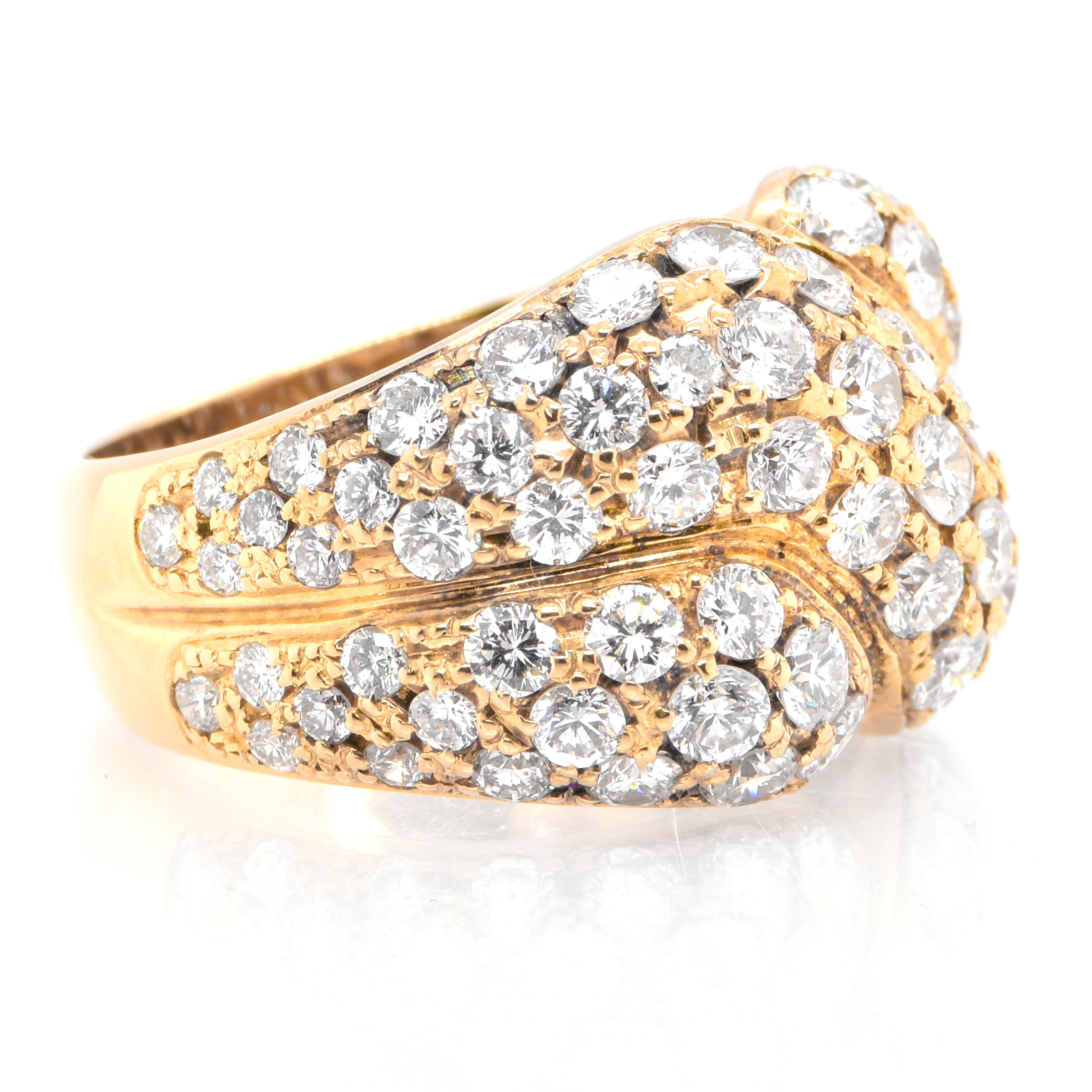 Modern 3.20 Carats Diamond Cluster Ring Set in 18 Karat Yellow Gold