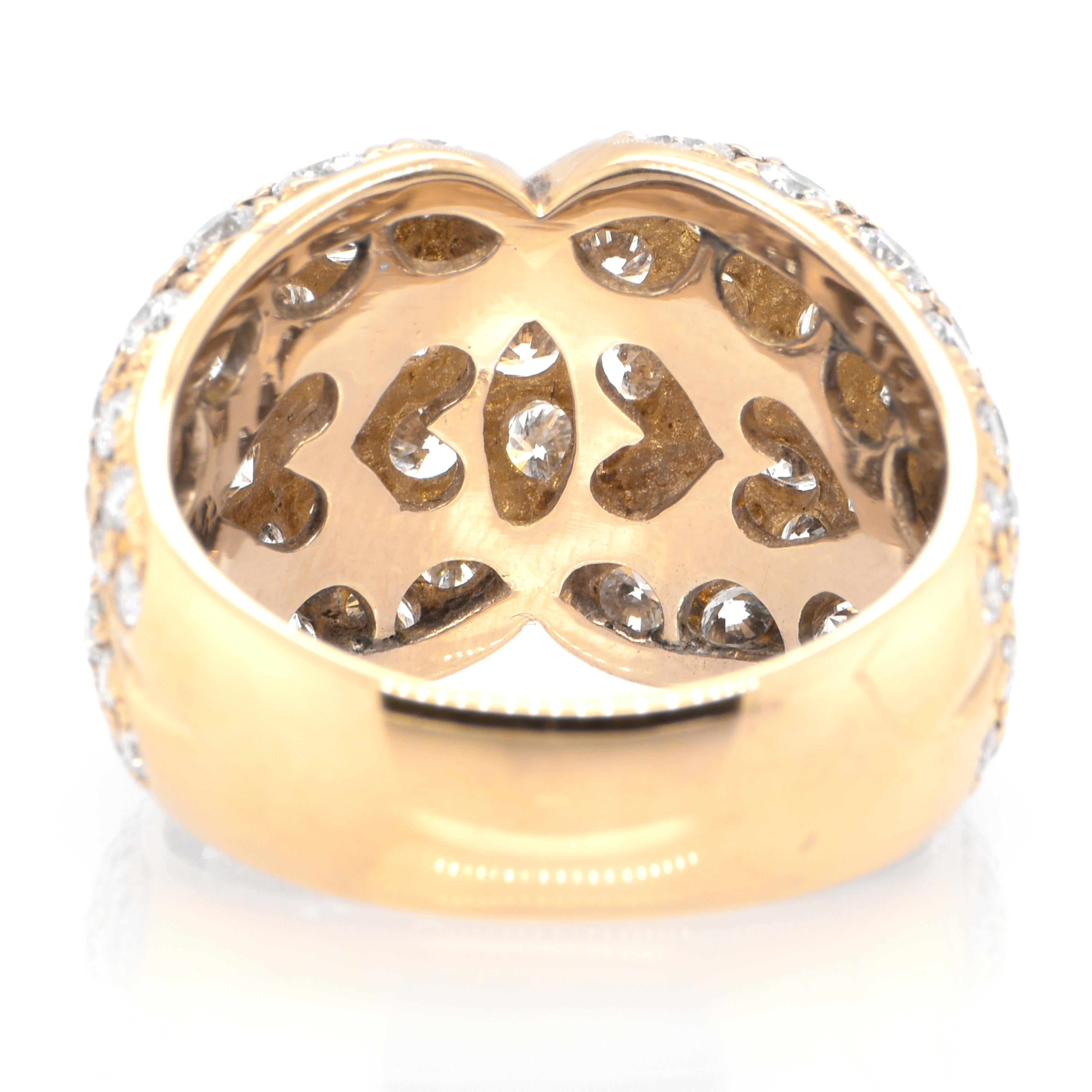 Women's 3.20 Carats Diamond Cluster Ring Set in 18 Karat Yellow Gold
