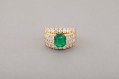3.20 Carat Diamonds and 2 Carat Colombian Emerald French Ring