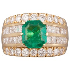 3.20 Carat Diamonds and 2 Carat Colombian Emerald French Ring