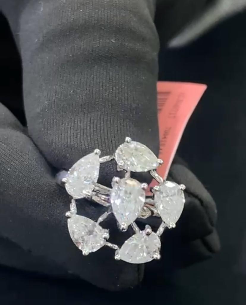 3,20 Karat F/VS Diamanten in Birnenform 14K Gold Ring im Angebot 3