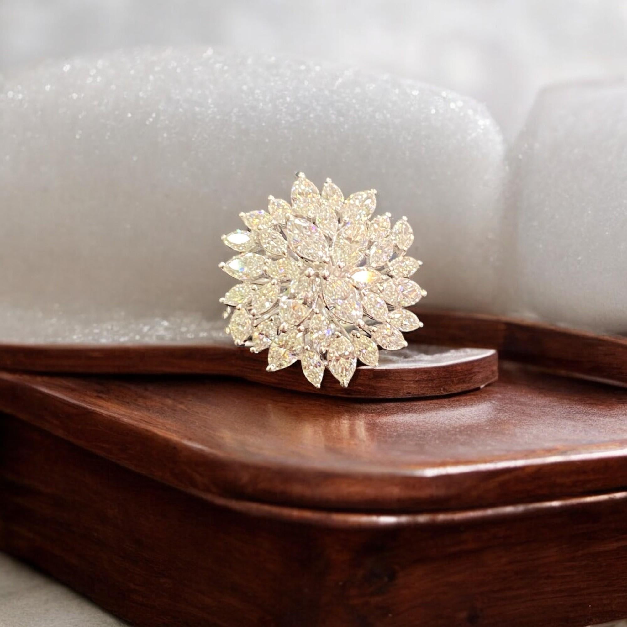 Marquise Cut 3.20 Carats F/VS1 Marquise Shape Natural Diamonds Cocktail Ring 18K White Gold For Sale