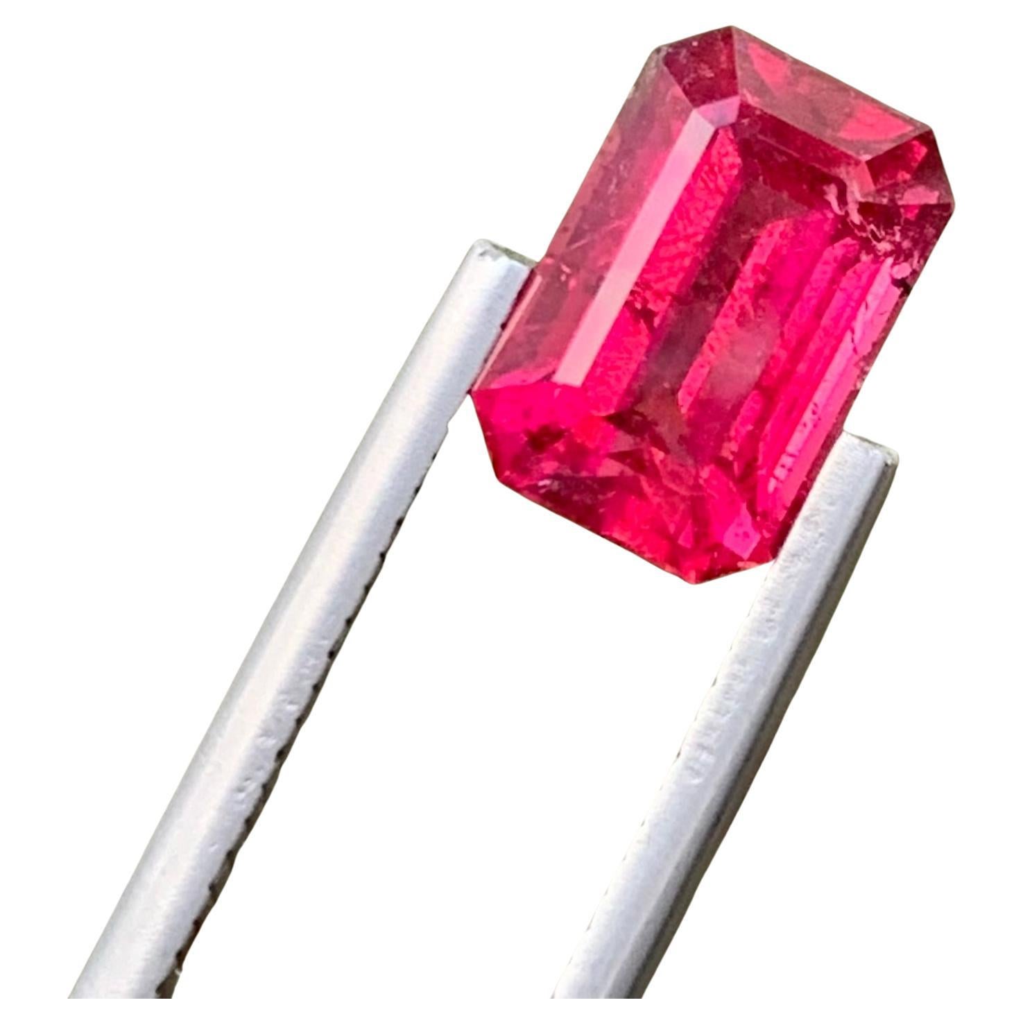 3.20 Carats Faceted Natural Rubellite Tourmaline Gemstone Emerald Shape For Sale
