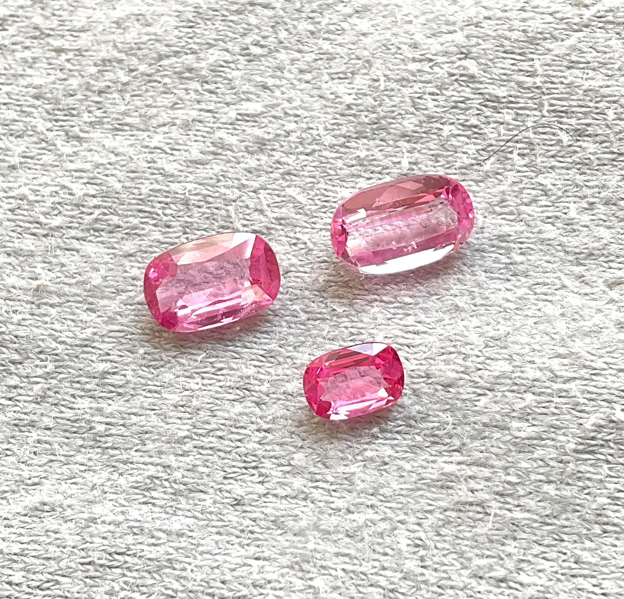 3,20 quilates espinela birmana rosa vivo caliente 3 piezas piedra tallada gema natural espinelas Corte cojín