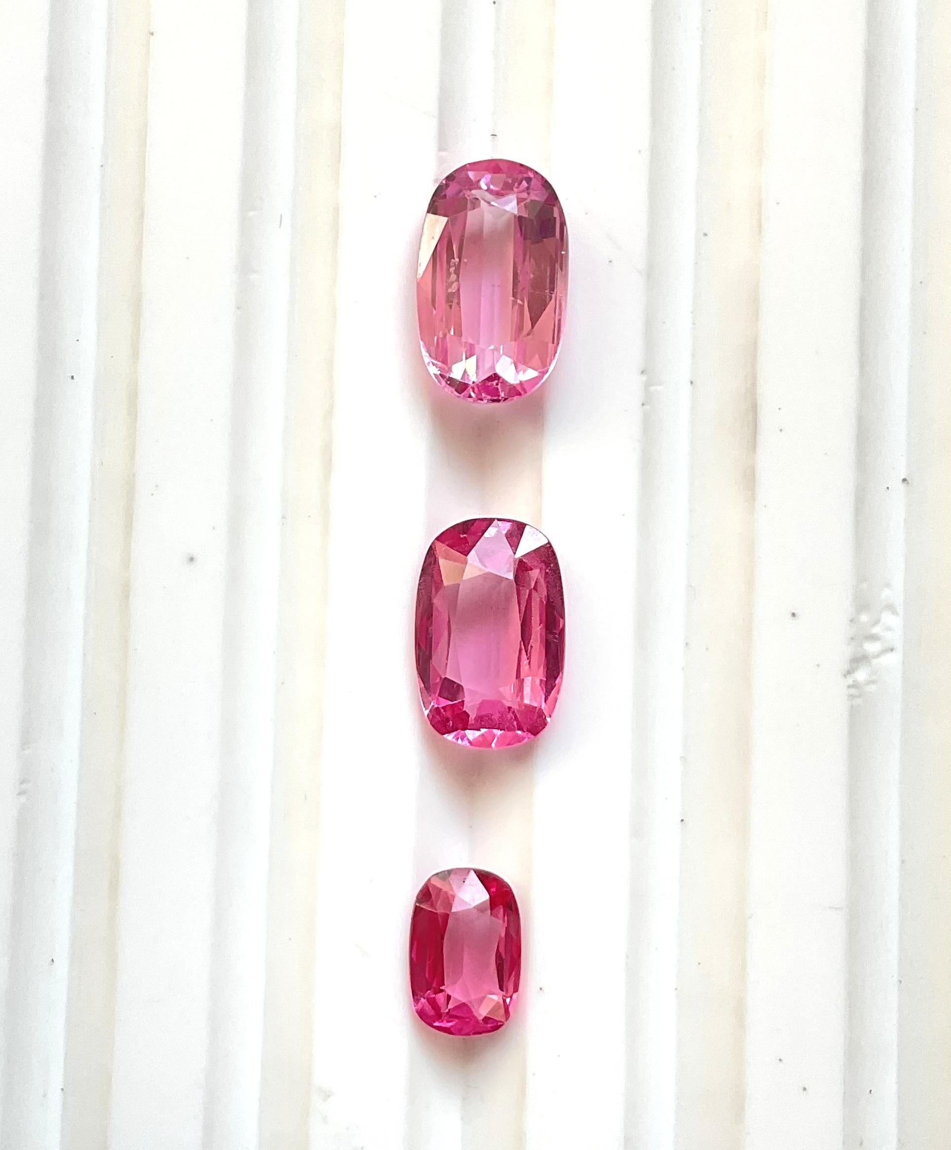 3,20 quilates espinela birmana rosa vivo caliente 3 piezas piedra tallada gema natural espinelas en Nuevo Estado en Jaipur, RJ