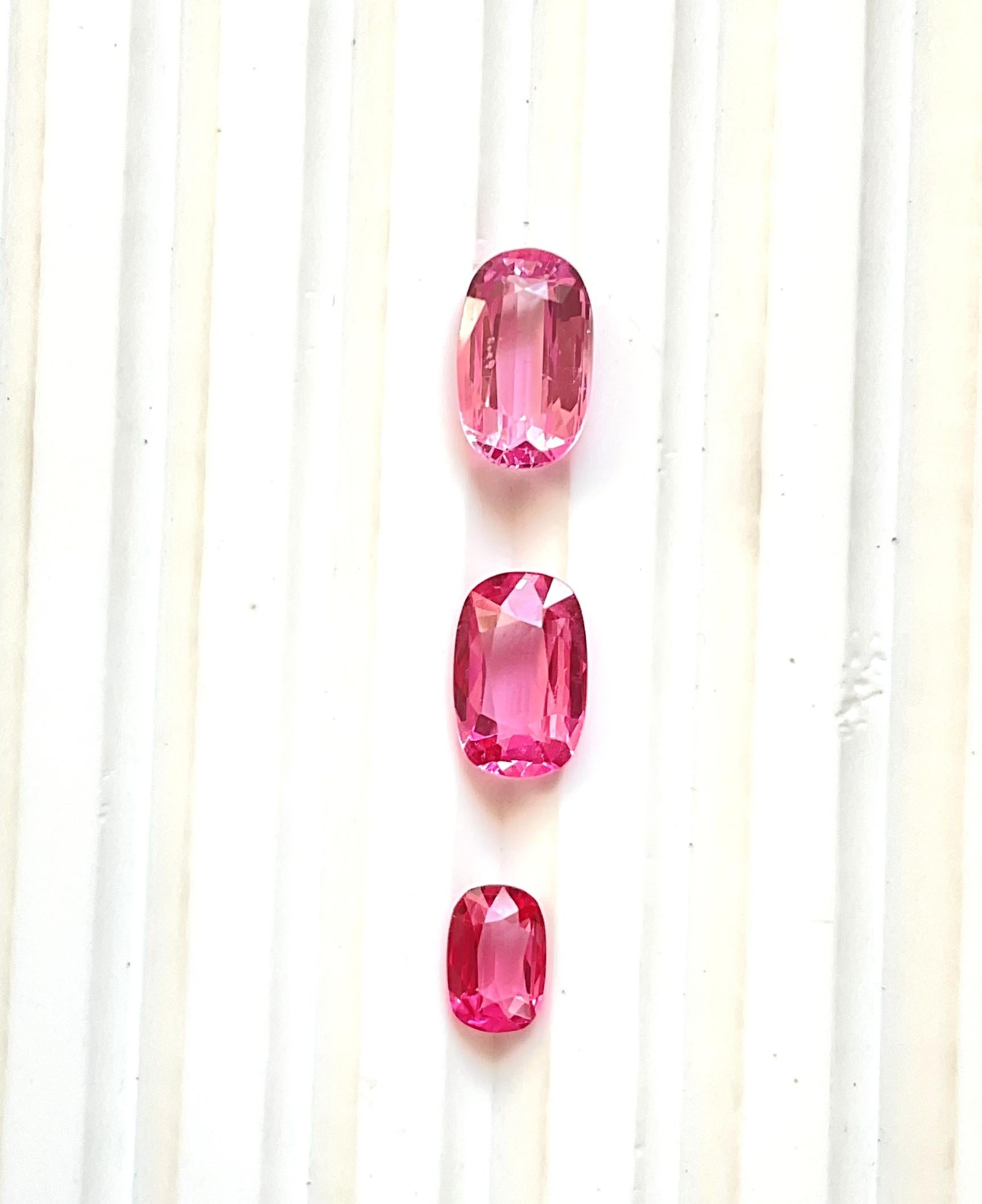 Femenino o masculino 3,20 quilates espinela birmana rosa vivo caliente 3 piezas piedra tallada gema natural espinelas