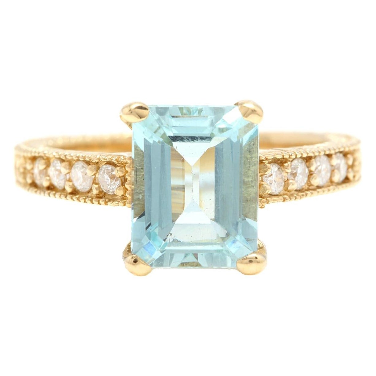 Bague impressionnante en or jaune 14 carats avec aigue-marine naturelle et diamants de 3,20 carats en vente