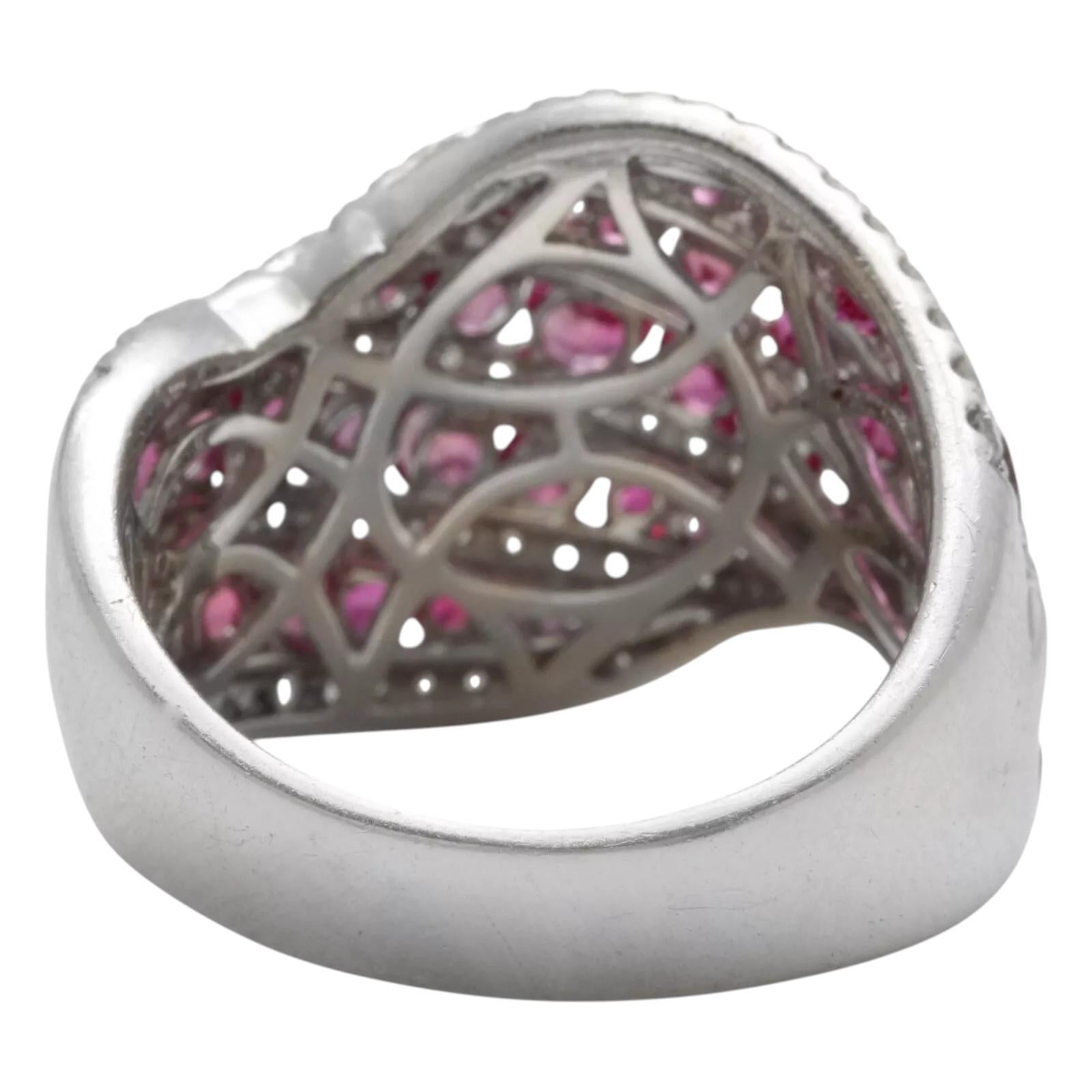 Women's 3.20 Carats Impressive Natural Burma Ruby and Diamond 18K Solid White Gold Ring For Sale