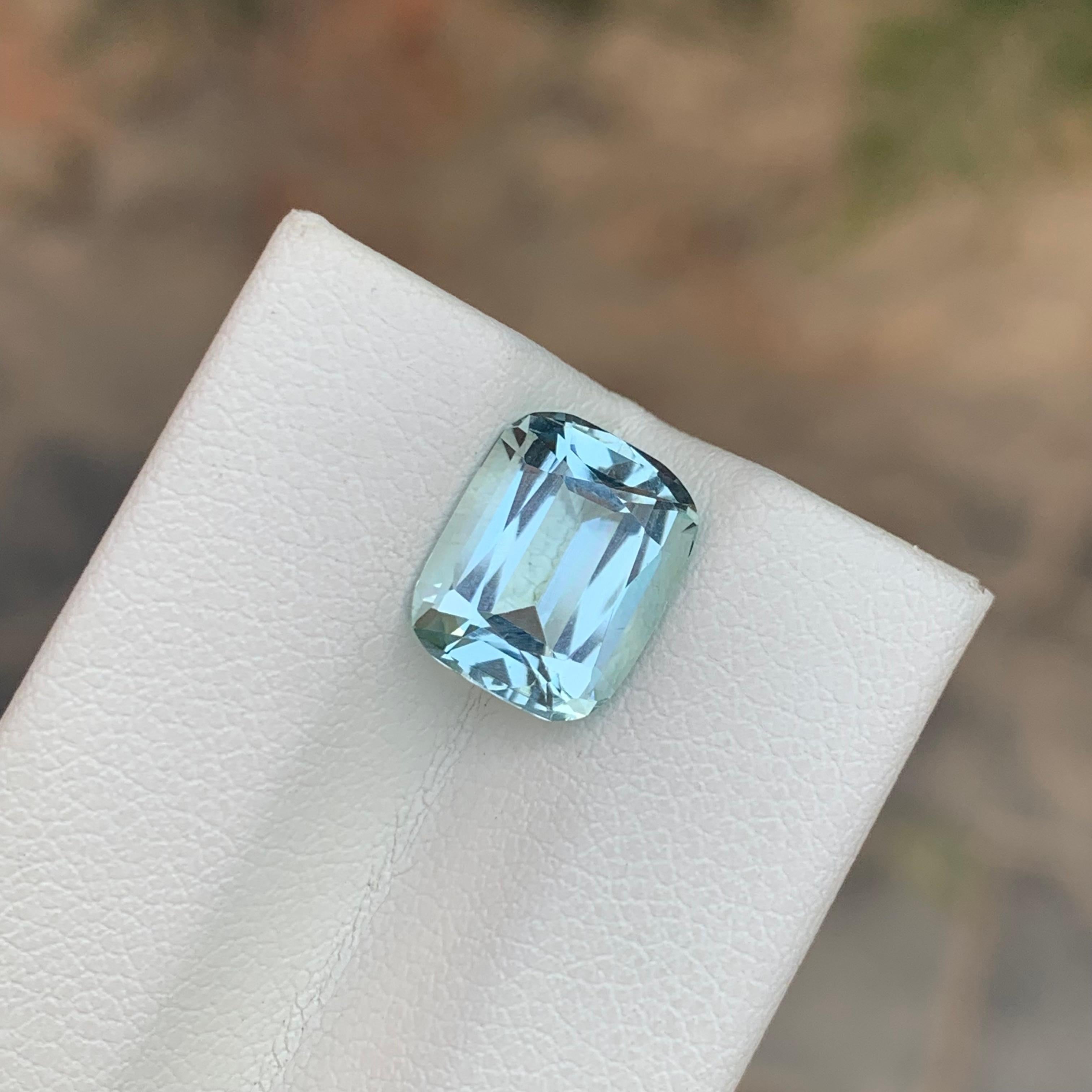 Faceted Aquamarine 
Weight: 3.20 Carats 
Dimensions: 10.3x8.3x5.5 Mm
Origin; Shigar Valley Pakistan 
Treatment: Non
Color: White Seafoam
Shape: Cushion
Aquamarine from Shigar Valley, Pakistan, is highly prized for its exceptional clarity and