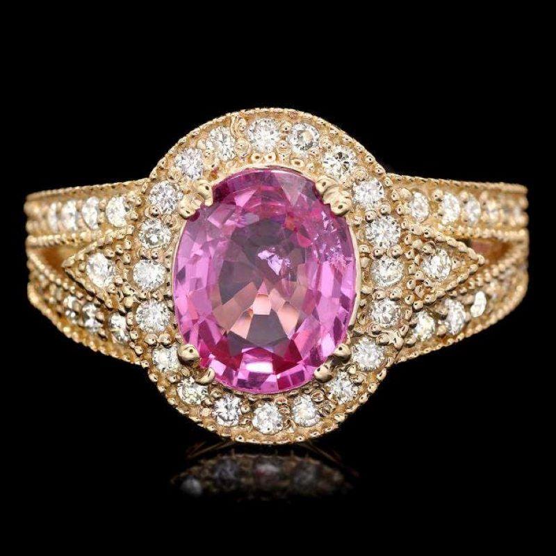 Mixed Cut 3.20 Carats Natural Tourmaline and Diamond 14K Solid Yellow Gold Ring For Sale