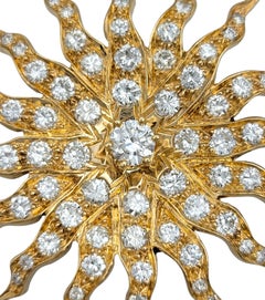 3.20 Carats Total Round Diamond Starburst Pendant/Brooch in 14 Karat Yellow Gold