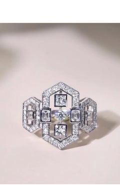 3.20 Ct Mixed Shape Diamonds 18K Gold Cocktail Ring