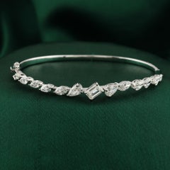 3.20 Ct Natural Pear Marquise Emerald Cut Diamond Bangle Bracelet 18K White Gold