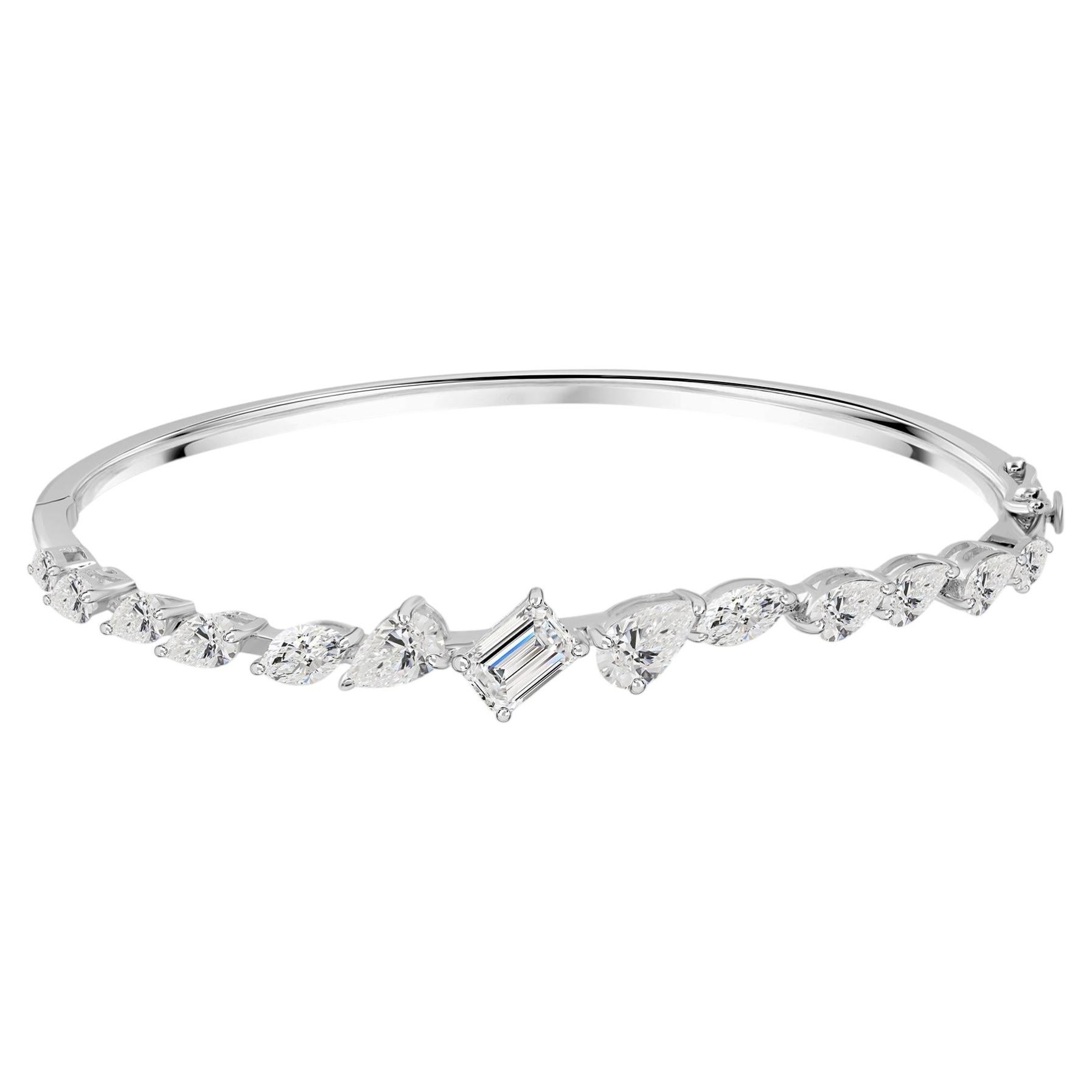 3.20 Ct Natural Pear Marquise Emerald Cut Diamond Bangle Bracelet 18K White Gold
