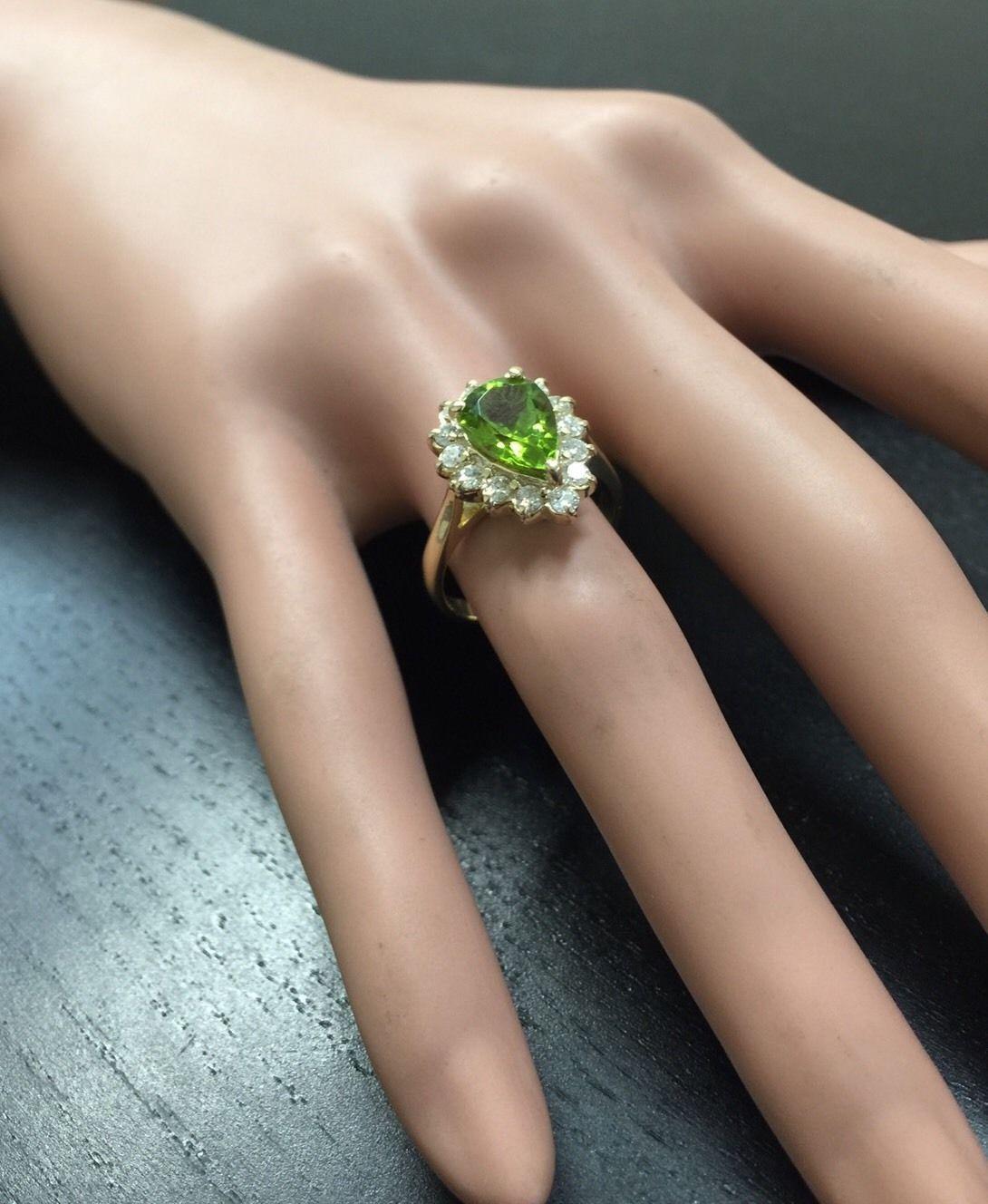 3.20 Ct Natural Very Nice Looking Peridot and Diamond 14K Solid Yellow Gold Ring For Sale 1