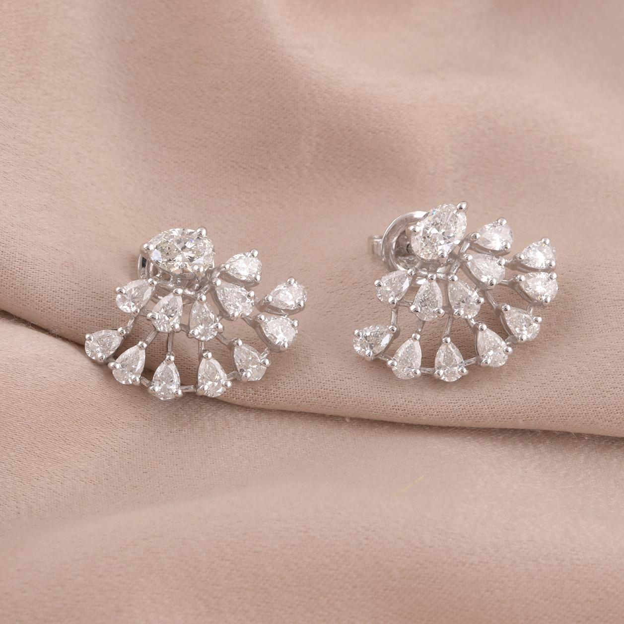 Modern 3.20ct. Pear & Oval Shape Diamond Earrings 18 Karat White Gold Handmade Jewelry For Sale