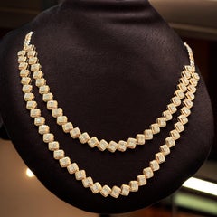 3.20 Cts F/VS1 Round Baguette Shape Diamonds Two-Strand Tennis Necklace 14K Gold
