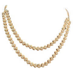 3,20 Karat F/VS1 Zweireihige Tennis-Halskette 14K Gold mit runden Diamanten in Baguetteschliff in Baguetteschliff