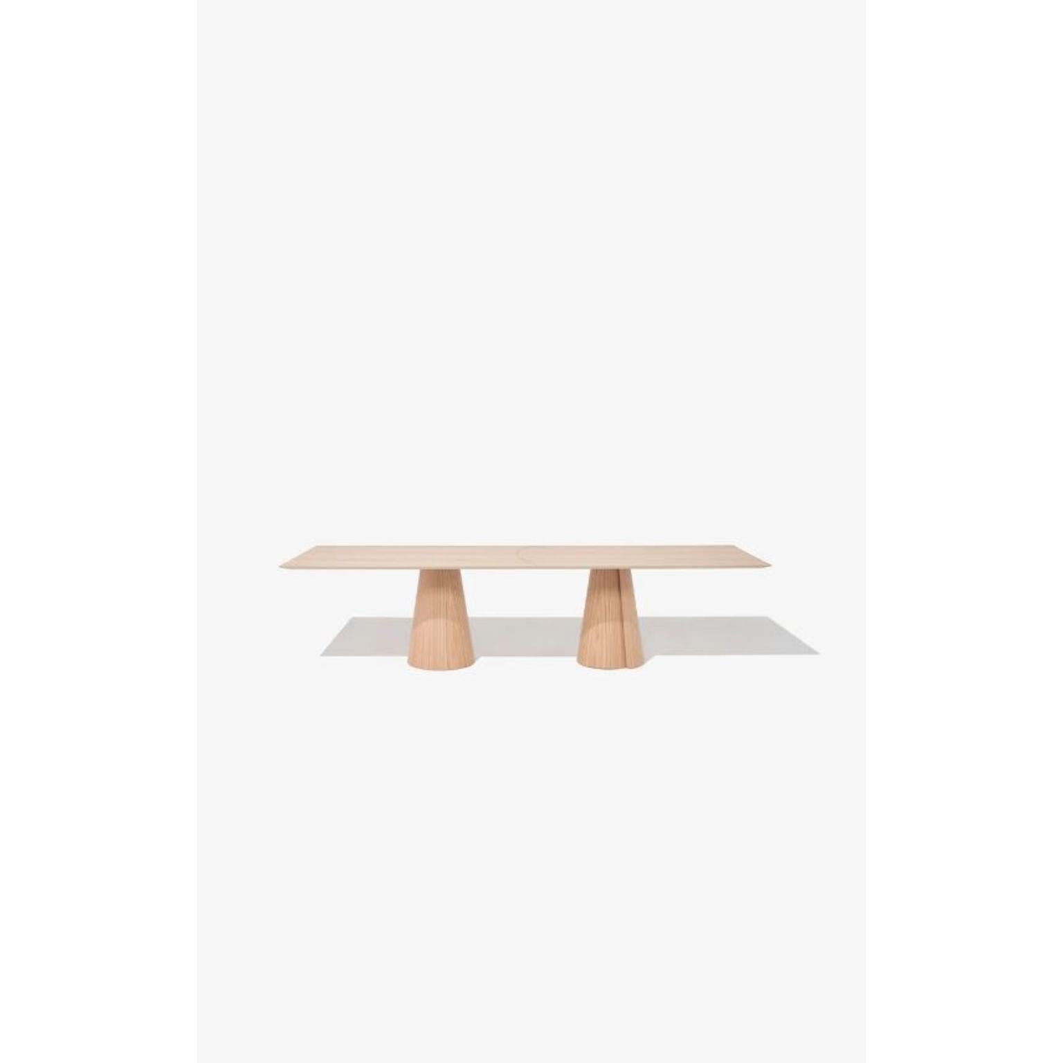 320 Volta Rectangular Dining Table by Wentz
Dimensions: D 120 x W 320 x H 75 cm
Materials: Wood, Plywood, MDF, Natural Wood Veneer, Steel.
Also available in different colors: Oak, Walnut, Black, White, Leaf Green.

The Volta table references nature