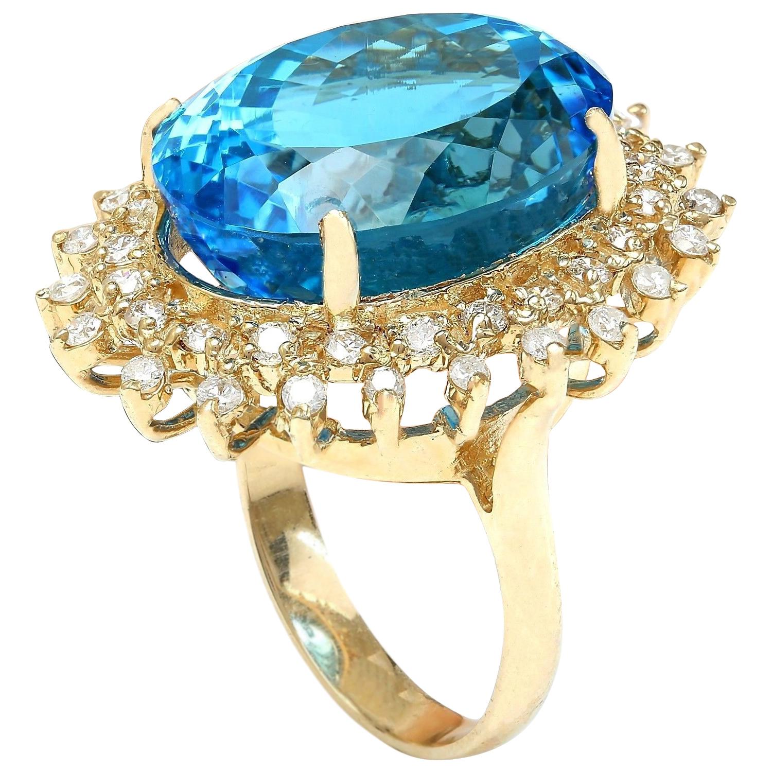 Oval Cut Natural Topaz Diamond Ring In 14 Karat Solid Yellow Gold For Sale