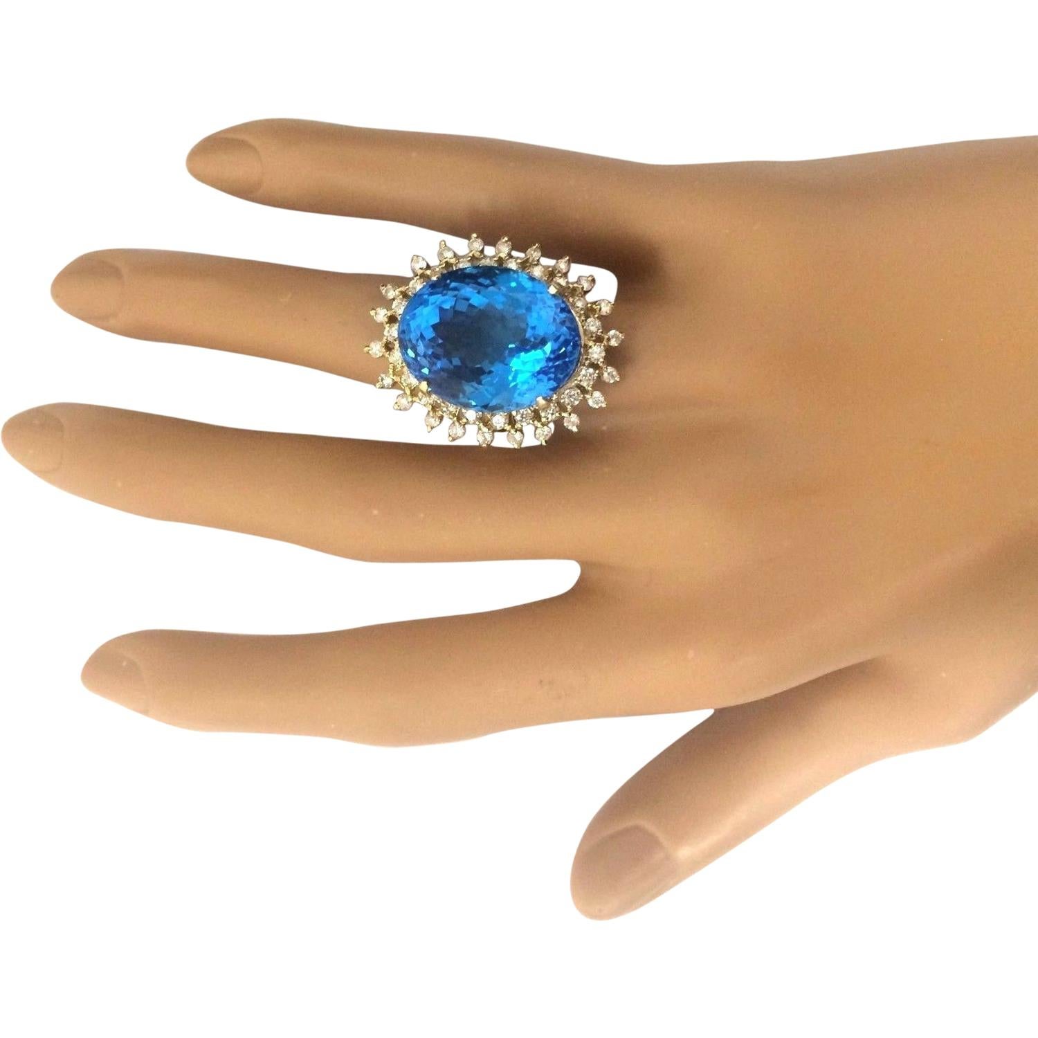 Women's Natural Topaz Diamond Ring In 14 Karat Solid Yellow Gold For Sale