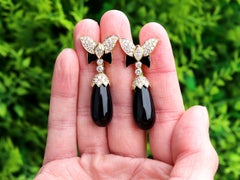 32.00 Carat Onyx and 3.50 Carat Diamond 18k Yellow Gold Drop Earrings Circa 1990