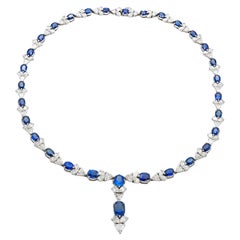 32.00 Carat Oval Cut Sapphires and 26.00 Carat Diamonds Necklace