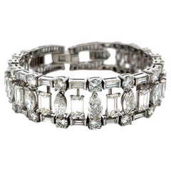 32.00ct Diamond Platinum Wide Bracelet with Emerald, Marquise, Baguette & Round