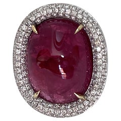 32.00ct+ Unheated Natural Red Spinel Cabochon Diamond Ring in 18ct Two-Tone Gold