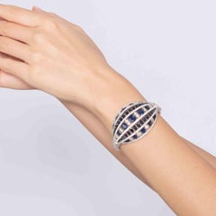 32.05 Carat Blue Sapphire Diamond 18 Karat White Gold Dome Cuff Bangle