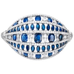 32.05 Carat Blue Sapphire Diamond 18 Karat White Gold Dome Cuff Bangle