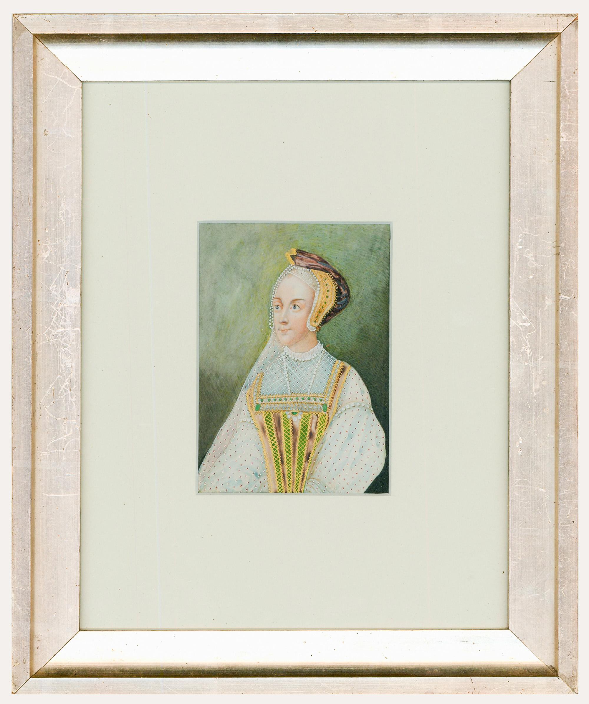 Unknown Portrait – Nach Holbein – Aquarell des 19. Jahrhunderts, Anne Bullen (Boleyn)