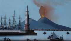 Neapolitan School Early 20th Century Gouache - View of Vesuvius