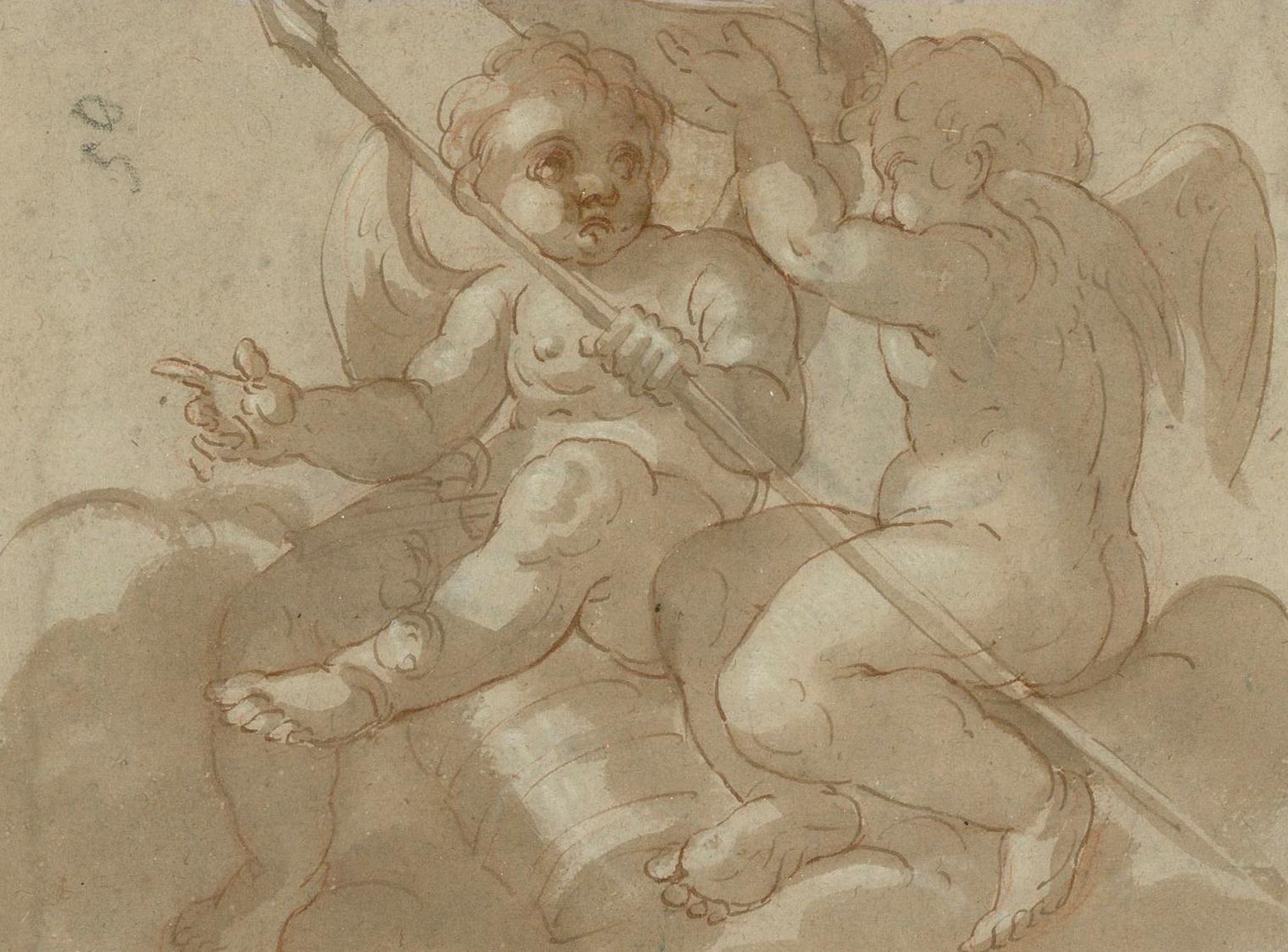 Attrib. Prospero Fontana (1512-1597) - Bolognese School Ink Drawing, Two Cherubs For Sale 1