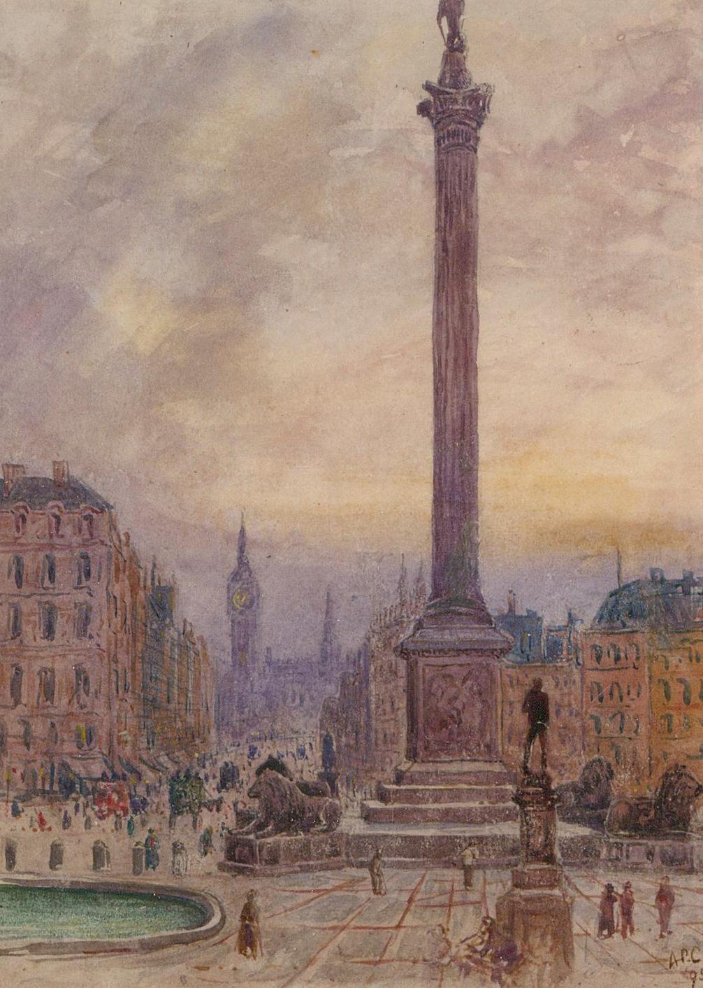 A.R Collis - Framed Late 19th Century Watercolour, View of Nelson's Column - Art by Unknown