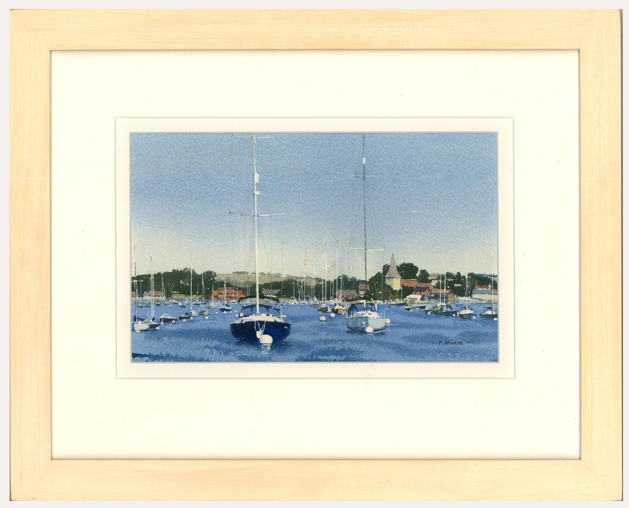 Unknown Figurative Art - P. Moore - Framed Contemporary Watercolour, A Busy Mooring