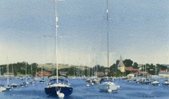 P. Moore - Framed Contemporary Watercolour, A Busy Mooring
