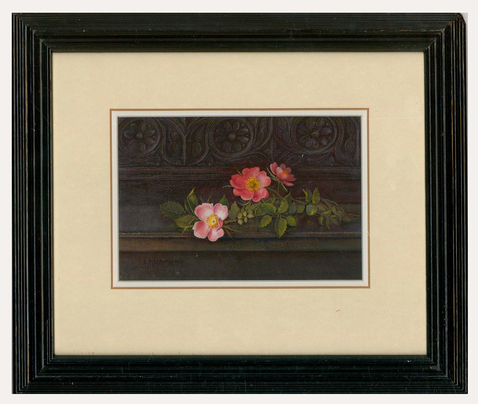 Unknown Still-Life – Ann Mumford - Gerahmtes Contemporary Aquarell, Eglantine Roses