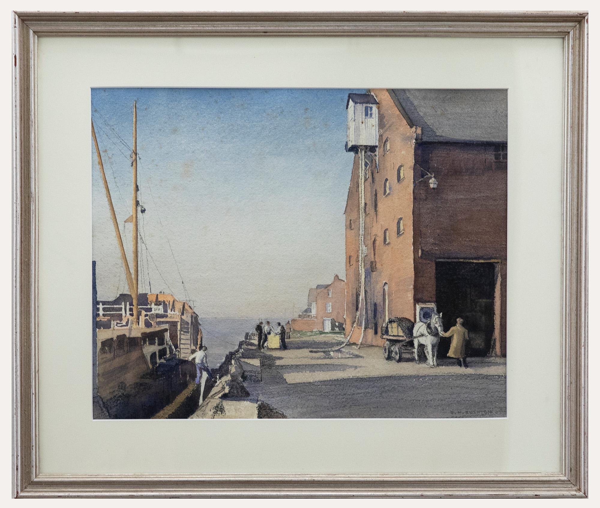 Unknown Figurative Art - Roland H. Rushton (1907-1997) - Framed Watercolour, The Quay, King's Lynn